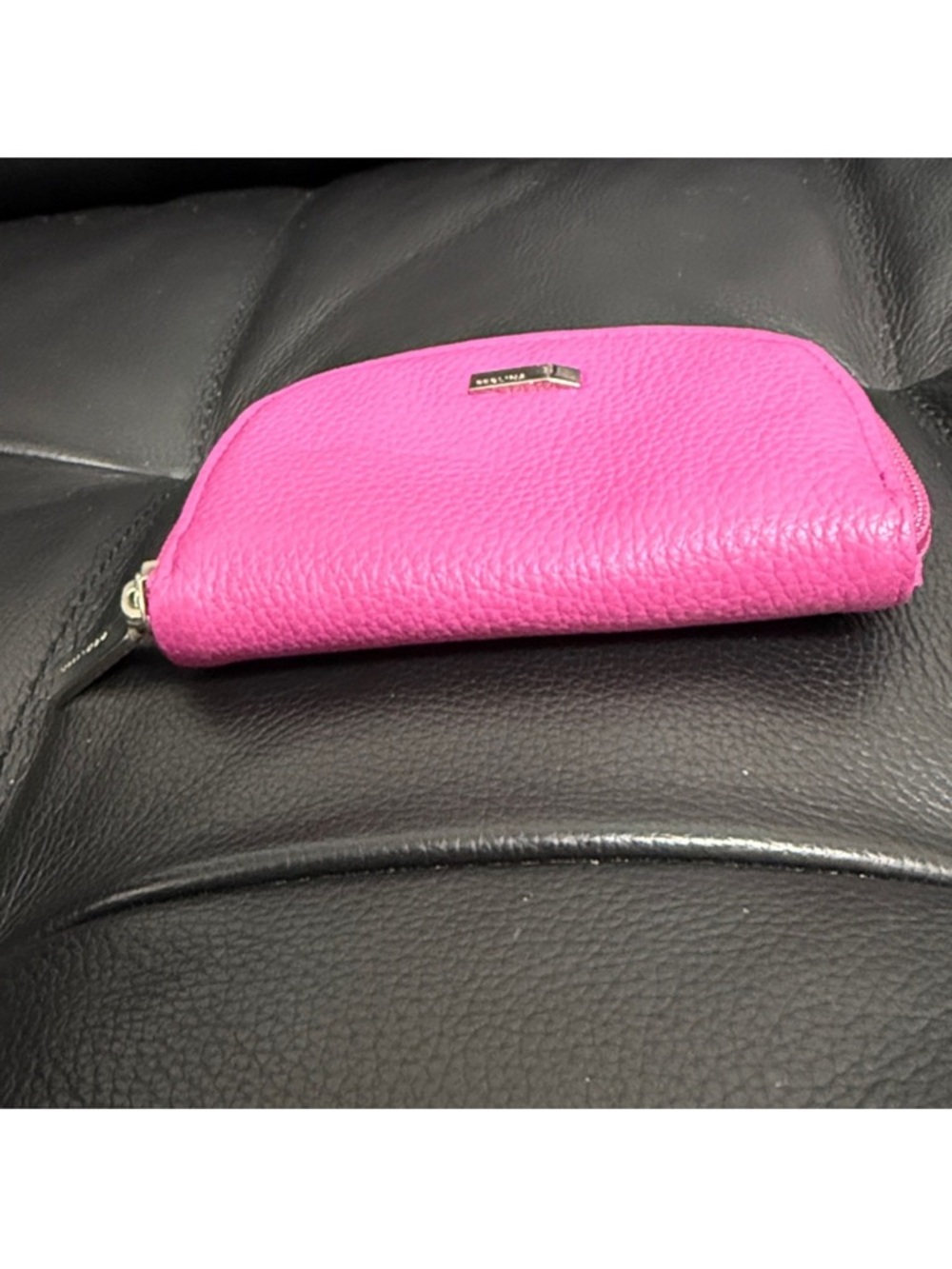 Perlina Hot Pink Pebbled Leather Zip Cosmetic Pouch - Picture 6 of 8